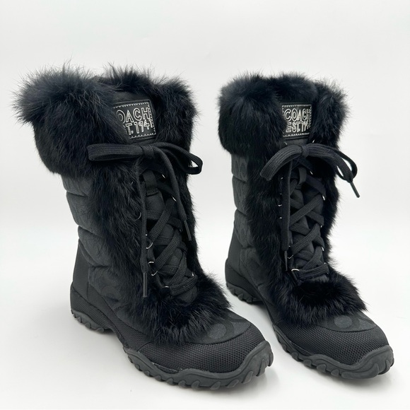 Coach Jennie Rabbit Fur Signature C Jacquard Boots - Picture 1 of 10